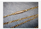 Antique 9ct GOLD Figaro triple link Chain Necklace with Barrel Clasp - 16"  3.6g