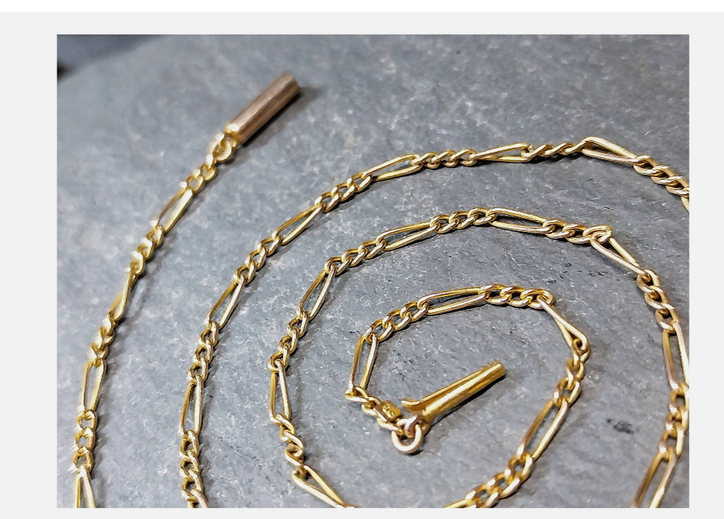 Antique 9ct GOLD Figaro triple link Chain Necklace with Barrel Clasp - 16"  3.6g
