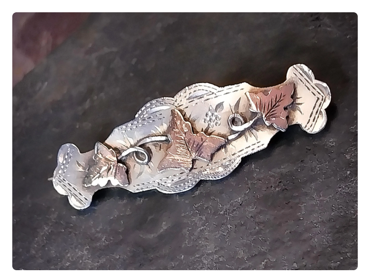 VICTORIAN Antique Brooch - Vine Leaf Sterling Silver Chester c 1896 - 3.2g