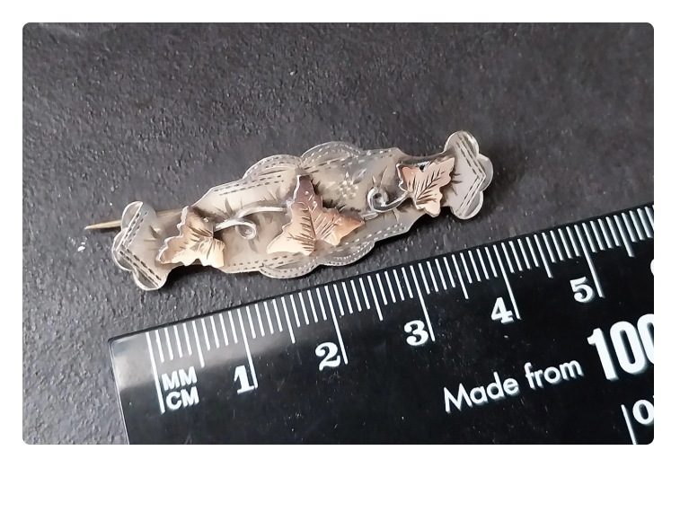 VICTORIAN Antique Brooch - Vine Leaf Sterling Silver Chester c 1896 - 3.2g