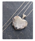 Vintage Sterling Silver HEART LOCKET - Criss Cross Design on 18" Chain - 4.3g