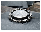 Victorian Silver Locket Brooch with Bird engraved design - 4.2g