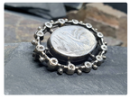 Victorian Silver Locket Brooch with Bird engraved design - 4.2g