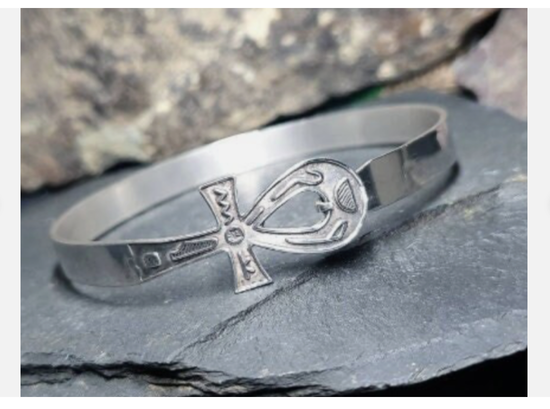 Vintage ANKH BANGLE Bracelet - Silver Hallmarks Egyptian Symbol of Life - 14.9g