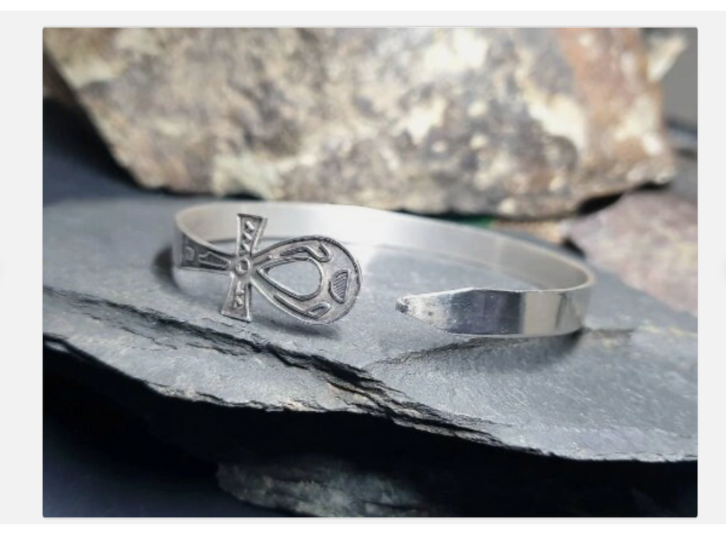 Vintage ANKH BANGLE Bracelet - Silver Hallmarks Egyptian Symbol of Life - 14.9g
