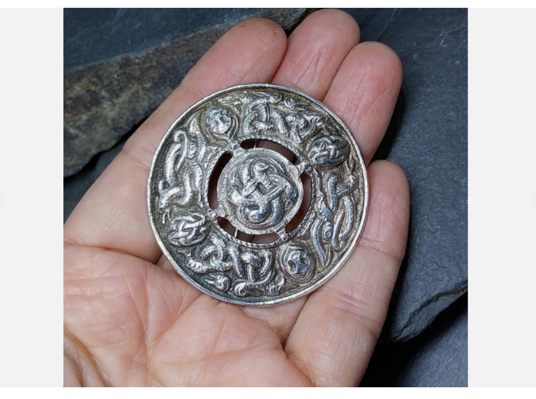 Large Vintage Celtic Shield Brooch - Hallmarked Chester c 1948 - 22.7g