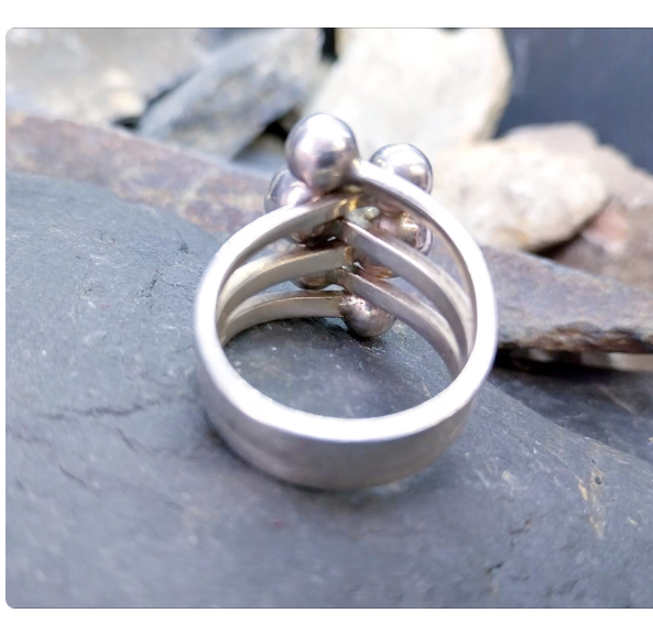 Vintage Modernist Silver Ring - Art Deco - uk size T (us 9.5) - 11.8g