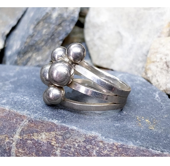 Vintage Modernist Silver Ring - Art Deco - uk size T (us 9.5) - 11.8g
