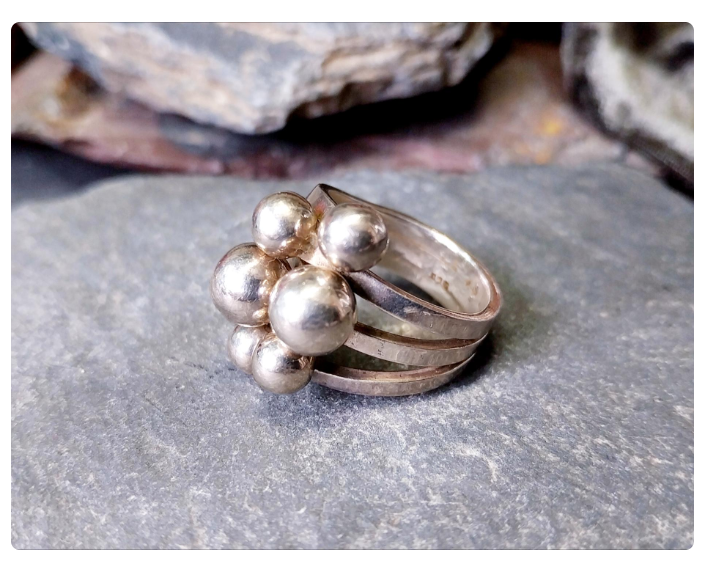Vintage Modernist Silver Ring - Art Deco - uk size T (us 9.5) - 11.8g