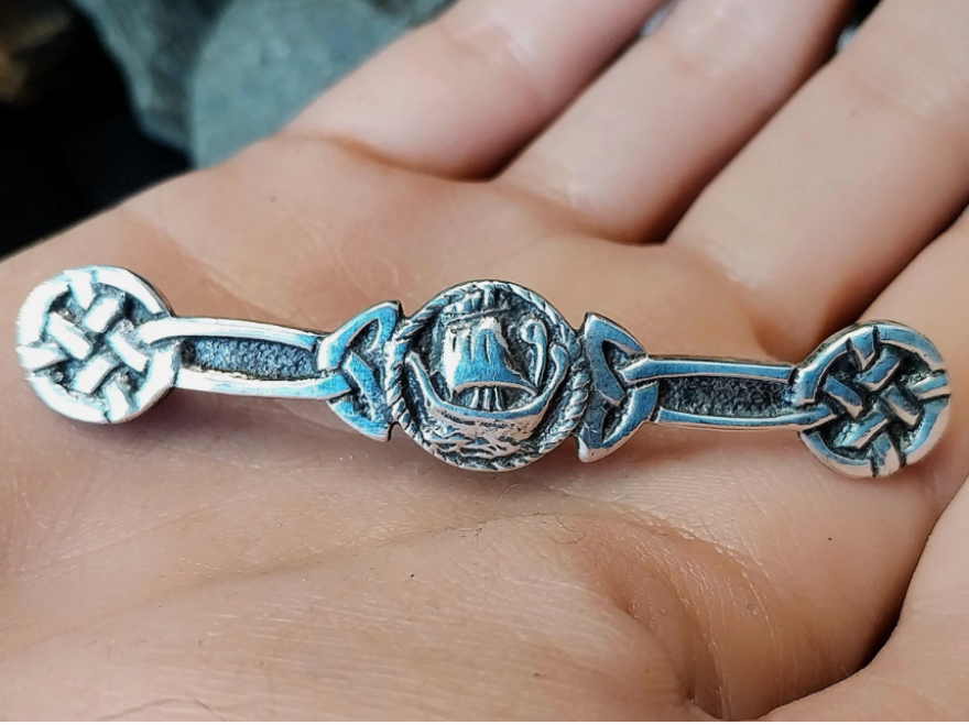 Vintage Sterling Silver Viking Ship Brooch Chester Hallmarks circa 1946