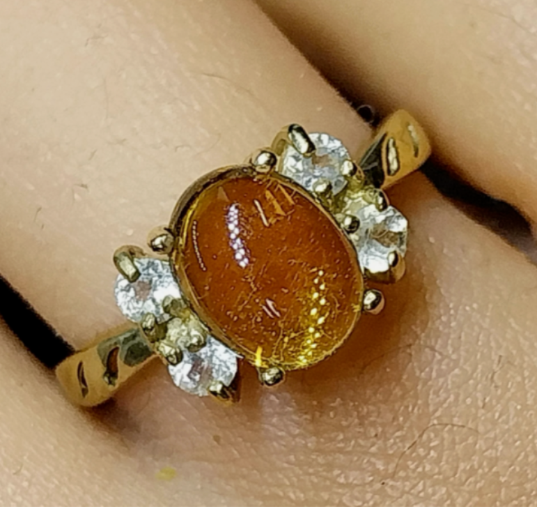 9ct GOLD Citrine Gemstone Ring - Size uk O (us 7) - 3.2g