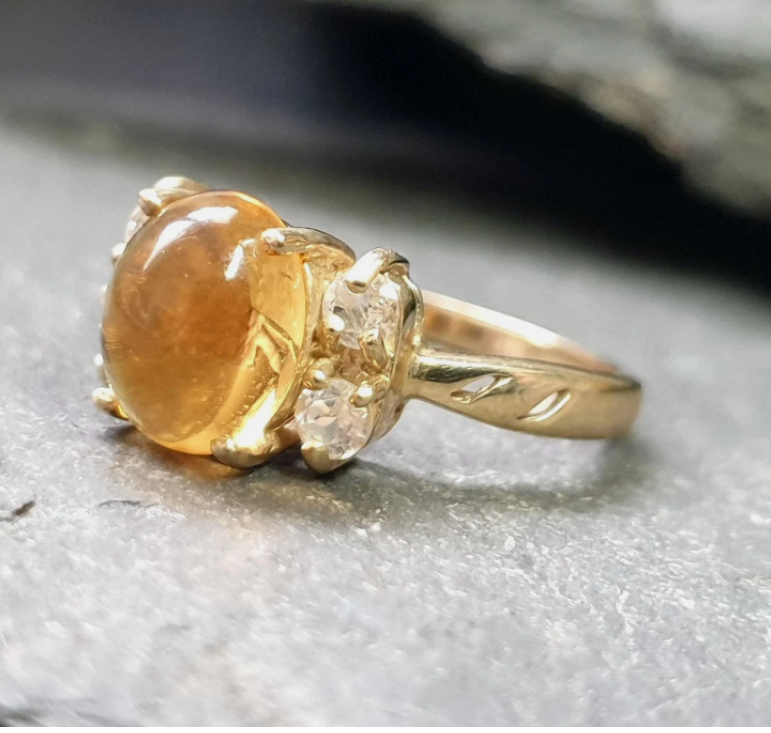 9ct GOLD Citrine Gemstone Ring - Size uk O (us 7) - 3.2g