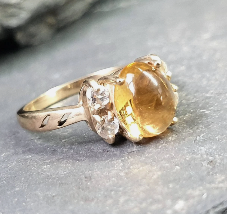 9ct GOLD Citrine Gemstone Ring - Size uk O (us 7) - 3.2g