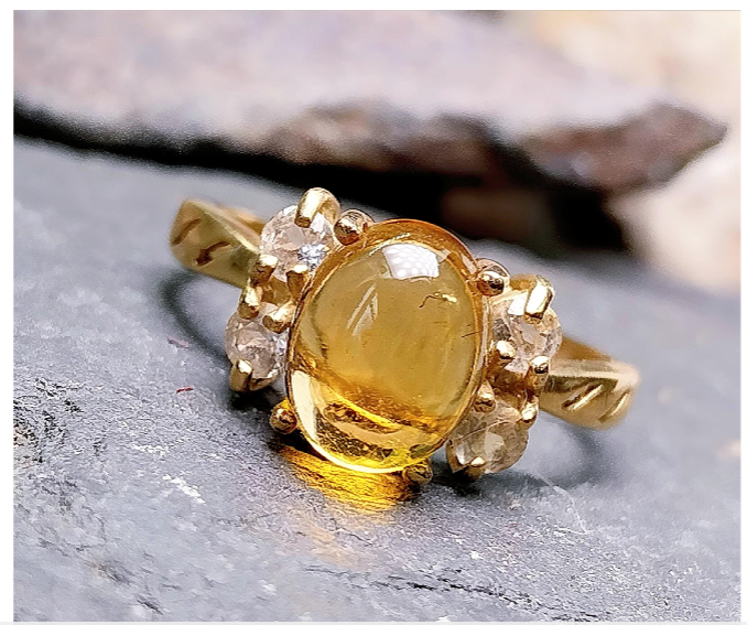 9ct GOLD Citrine Gemstone Ring - Size uk O (us 7) - 3.2g
