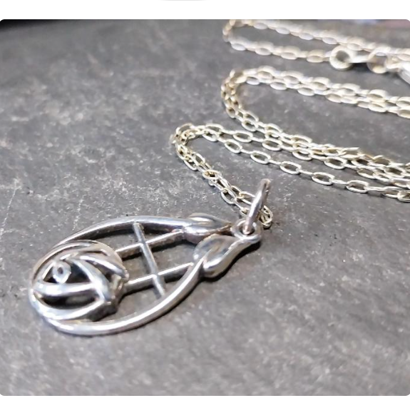 Sterling Silver Necklace with Rose and Cecily Leaf Pendant on 18" Chain - 3.9g