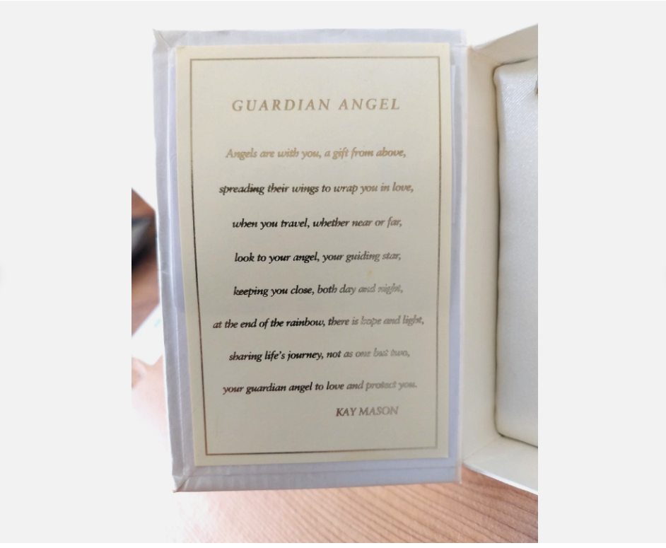 9ct Gold Pendant Locket Guardian Angel w/ Inscription on 18" chain Boxed