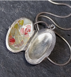 Vintage Silver ENAMEL LOCKET Necklace Mackintosh Style on 16" - 18" Chain - 6.4g
