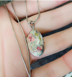 Vintage Silver ENAMEL LOCKET Necklace Mackintosh Style on 16" - 18" Chain - 6.4g