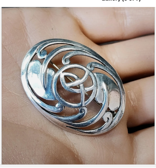 Vintage Sterling Silver Mackintosh Rose Art Nouveau Brooch - 8.6g