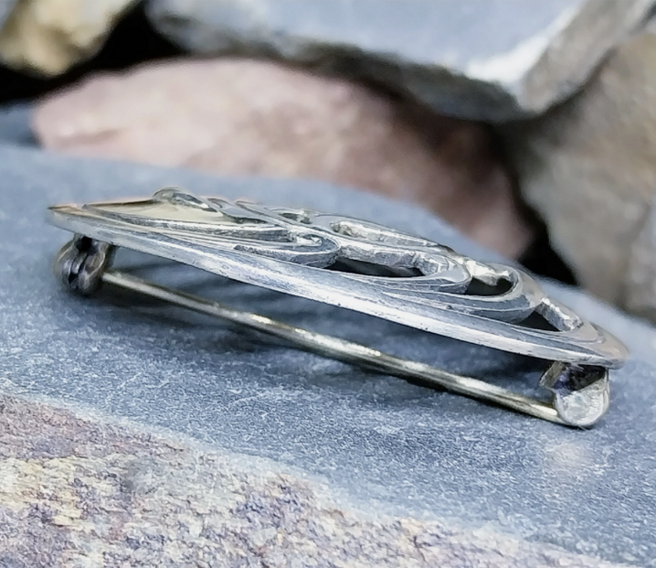 Vintage Sterling Silver Mackintosh Rose Art Nouveau Brooch - 8.6g