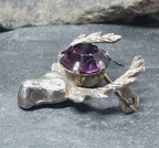 Vintage Silver STAG Antlers Brooch - with Purple Amethyst Stone- 3.4g