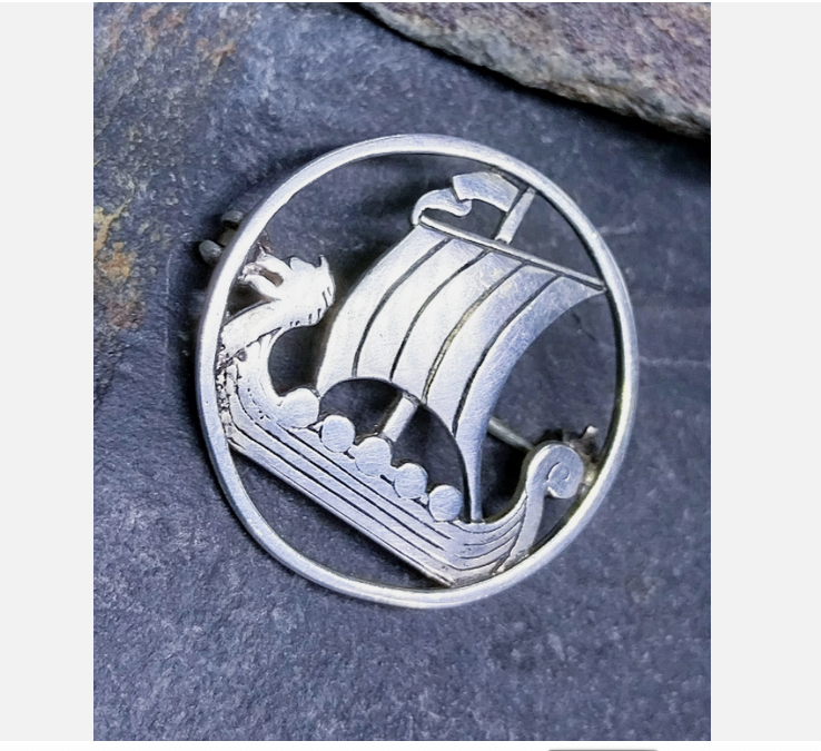 Vintage Shetland Silvercraft Viking Ship Long Boat Brooch - 4.5g