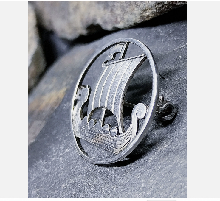 Vintage Shetland Silvercraft Viking Ship Long Boat Brooch - 4.5g