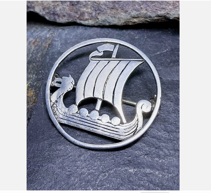 Vintage Shetland Silvercraft Viking Ship Long Boat Brooch - 4.5g