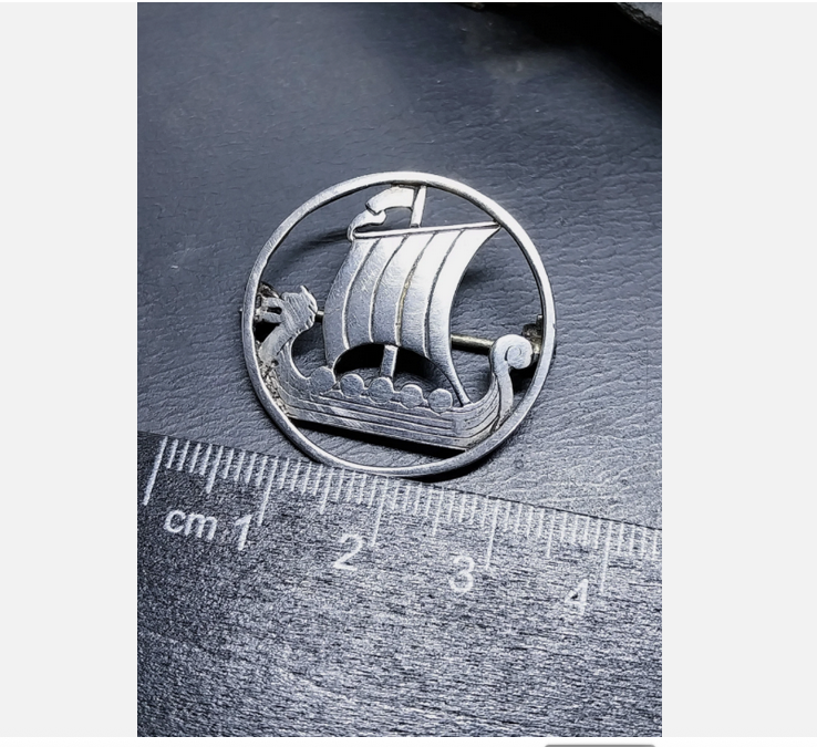 Vintage Shetland Silvercraft Viking Ship Long Boat Brooch - 4.5g