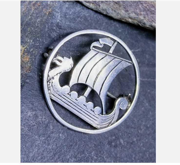 Vintage Shetland Silvercraft Viking Ship Long Boat Brooch - 4.5g