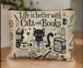 Life is Better with Cats & Books - Fabric Zippered Bag Makeup Pencil Case