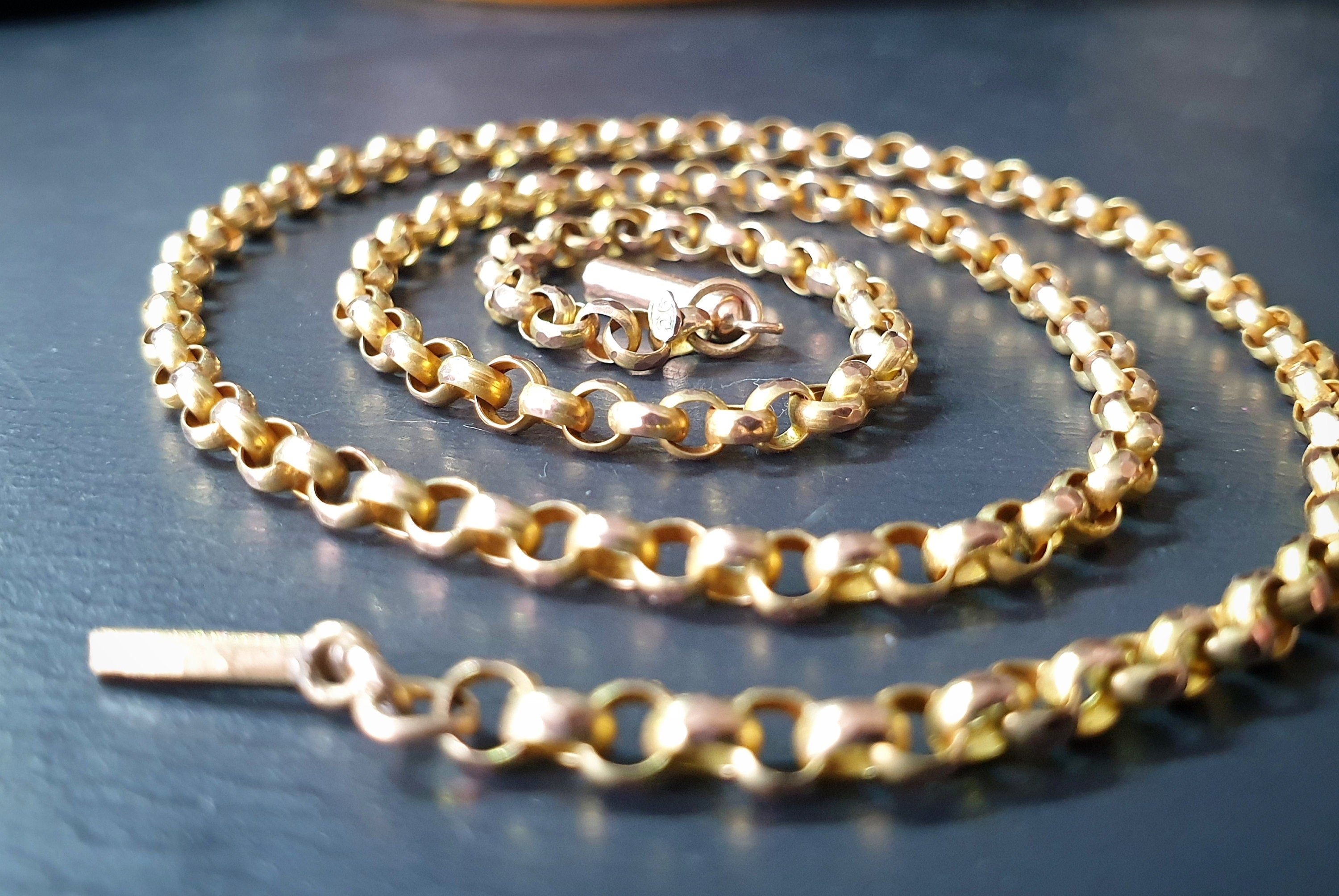 Antique 9ct GOLD ROLO BELCHER Chain Necklace with Barrel Clasp - 17.5" - 6.3g