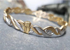 Vintage 9ct Rolled GOLD BANGLE - Weave Twist with Stars - 10.5g