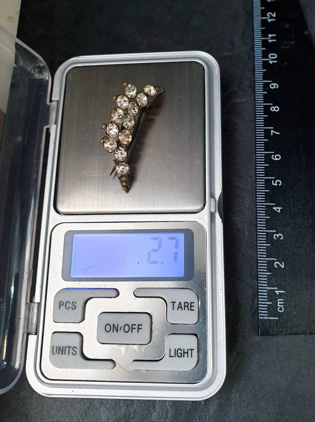 Antique Edwardian Crescent Moon BROOCH - Paste Stones - 2.7g