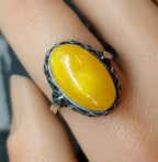 Vintage Butterscotch AMBER Sterling Silver Ring - uk size P (7.5) - 4.3g