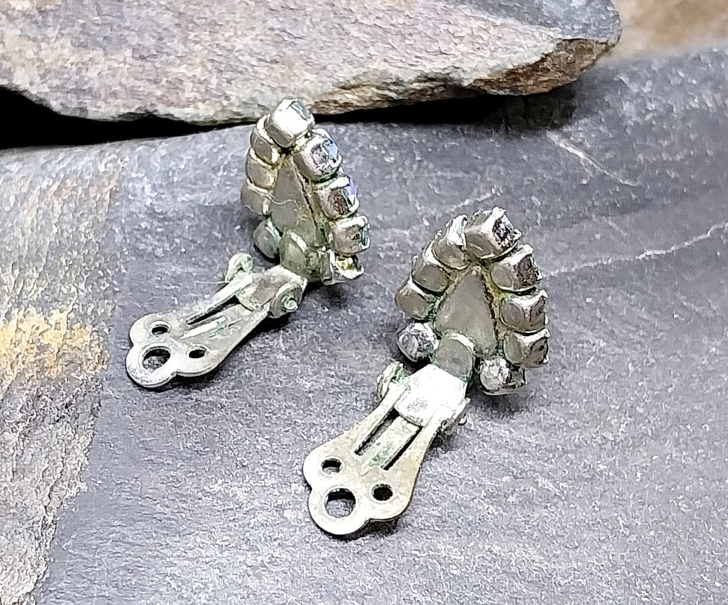 Vintage EARRINGS Blue Aurora Borealis Clip On - 3.7g