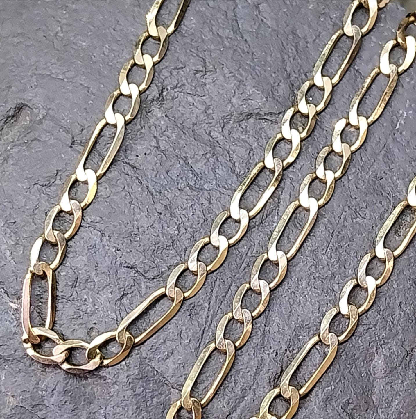 Vintage 9ct GOLD FIGARO Flat Curb CHAIN Necklace - 18" - 6.5g