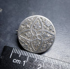 Antique Sterling Silver Circular Button Brooch  - Ivy Leaf Celtic Design - 5.5g