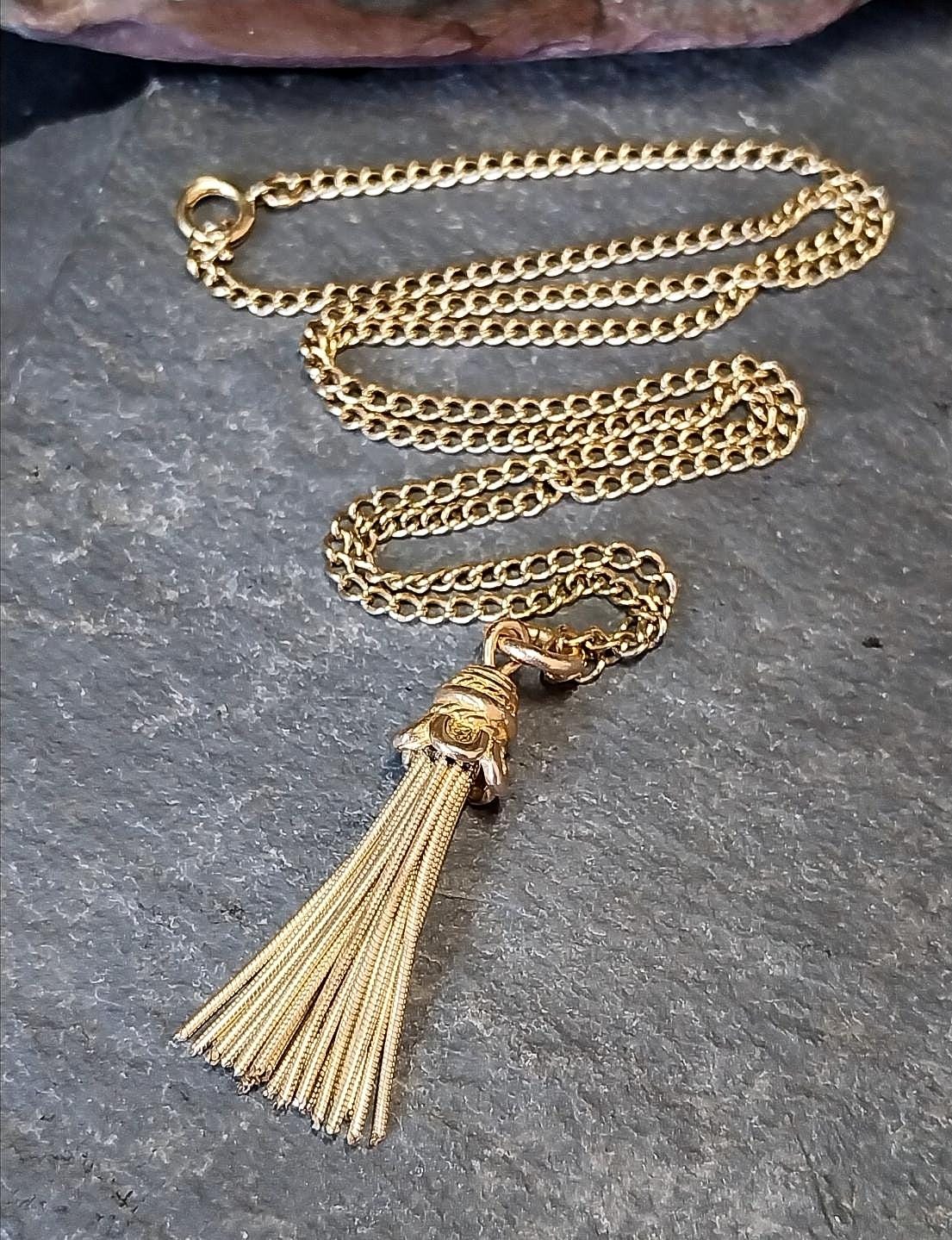 Vintage 9ct GOLD Chain with 9ct Tassel Pendant - 19" necklace - 10.5g