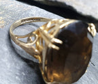 Vintage 9ct GOLD Huge Smoky Quartz Ring c 1966 - Size K  5.25) - 6.7g