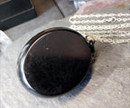 VICTORIAN Bog Oak LOCKET with Sunflowers on 24" Chain Necklace - 28.9g