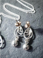 SILVER Necklace and Matching Earrings Gift Set - Celtic Leaf and Rose Bud - 4.1g