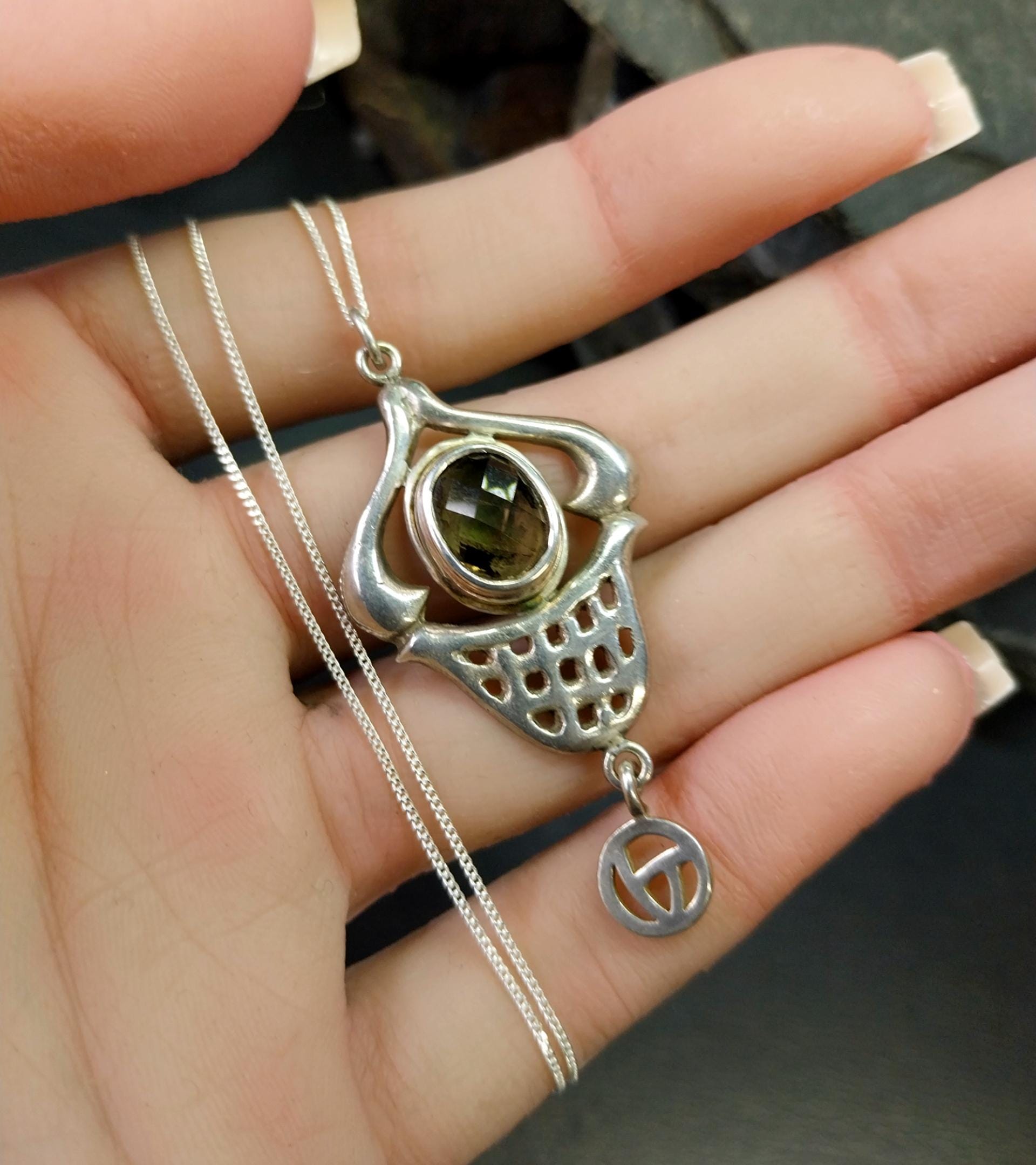 Vintage Sterling Silver Smoky quartz PENDANT NECKLACE - 20" - 6.3g