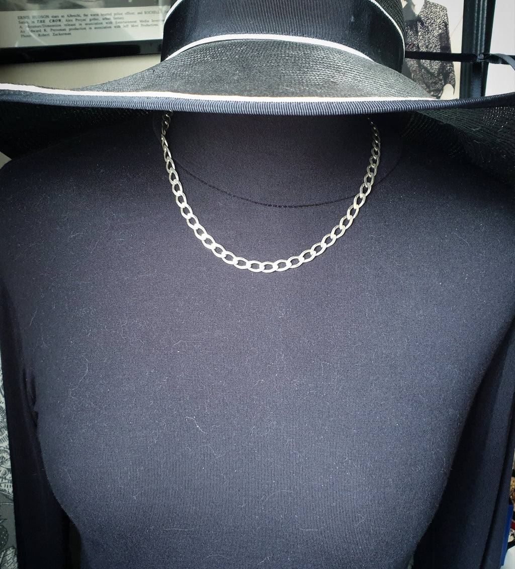 STERLING SILVER Flat Curb Chain Necklace - 20" Long Fully Hallmarked - 20.4g