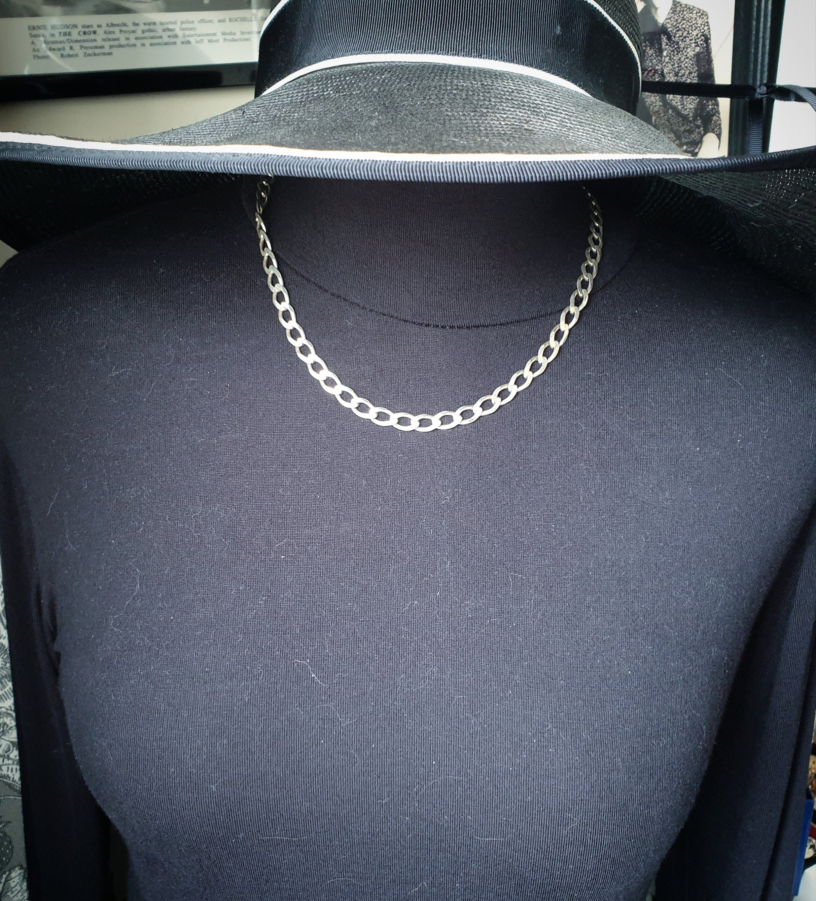 STERLING SILVER Flat Curb Chain Necklace - 20" Long Fully Hallmarked - 20.4g