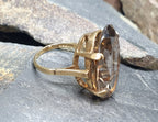 Huge 9ct GOLD Smoky Quartz Gemstone Ring - Size uk O (us 7) - 8.2g