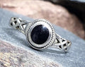 SILVER CELTIC RING - with Black Onyx stone - Size R (us size 8.5) - 2.4g