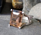 Vintage Modernist SILVER RING with Smoky Quartz - uk size O (us 7.5) - 6.4g