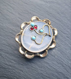 ANTIQUE VICTORIAN BROOCH - Chalcedony, Turquoise and Garnet - 7.5g