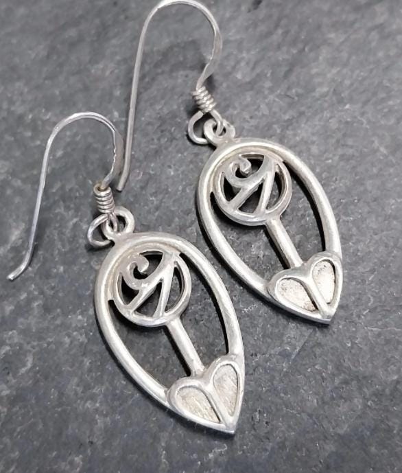 Sterling Silver CELTIC LEAF & ROSE Dangle Earrings -  4.1g